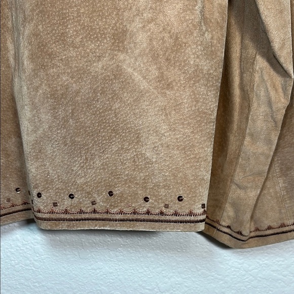 Chicos Embroidered Tan Leather Jacket M - Picture 3 of 8
